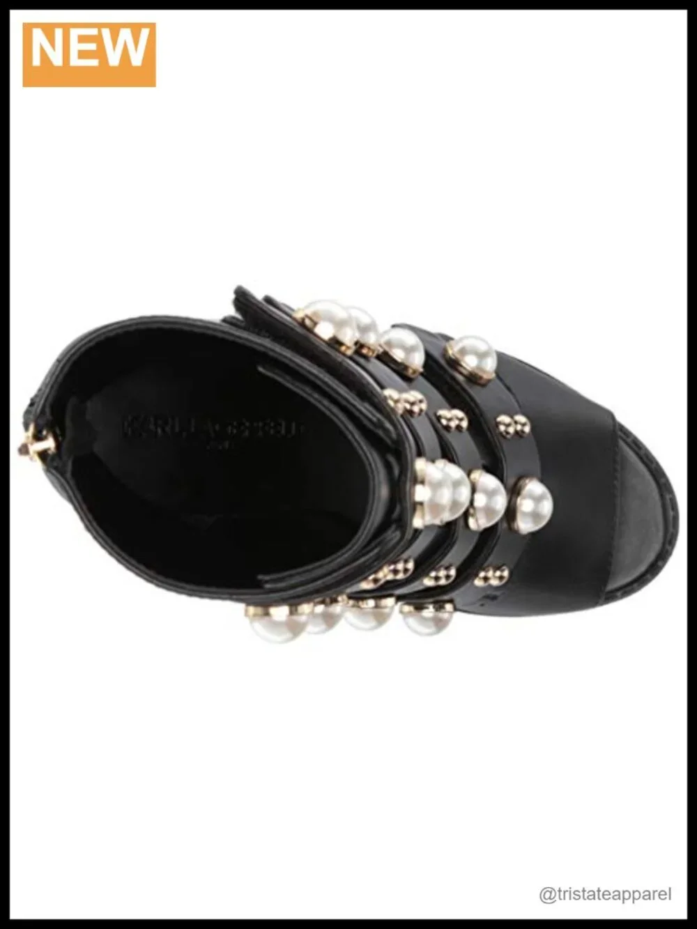 Karl Lagerfeld Brayden Peep Toe Bootie with Pearls Leather Ankle Boot